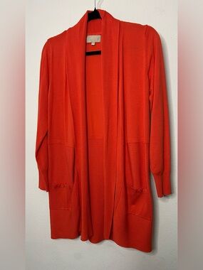 Joan Vass Orange Open-Front Long Cardigan